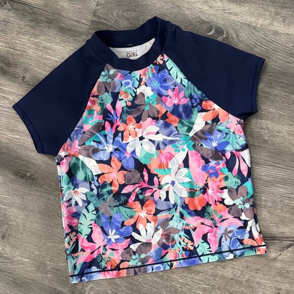 NWOT Athleta Girl Surfs Up Floral Mock neck Rashguard Swim Shirt Size XL / 14 - Picture 1 of 4